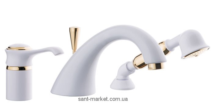 Змішувач одинважільний на борт ванни з душем EMMEVI колекція Tiffany білий / золото BO60120