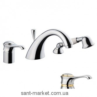 Смеситель однорычажный на борт ванны с душем EMMEVI коллекция Tiffany хром/золото CO60120