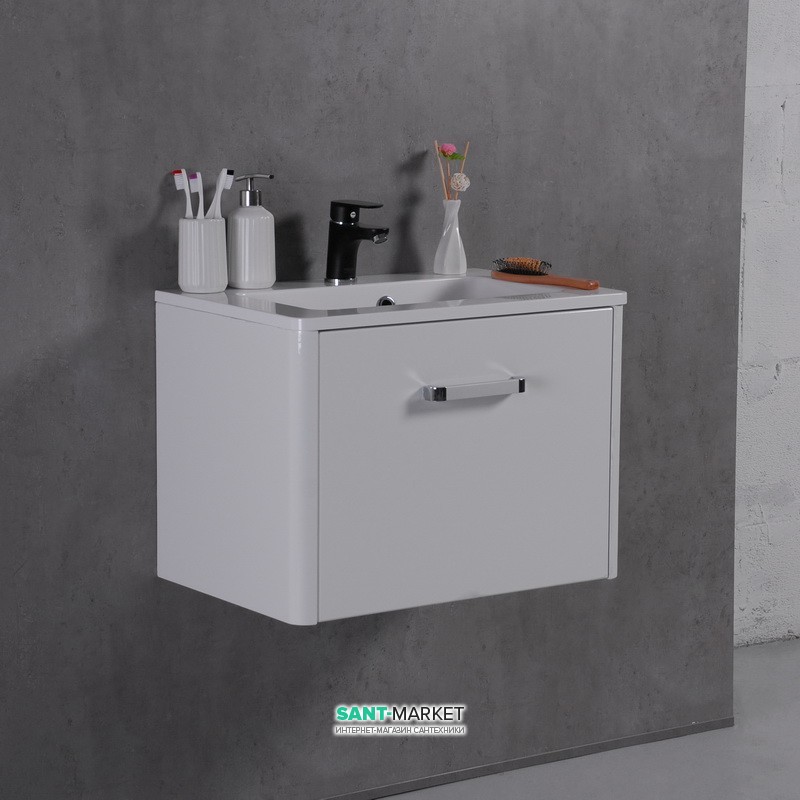 Тумба под раковину подвесная Буль-Буль Fiji с раковиной Annabelle 60 60х42х40 белая Bali 600