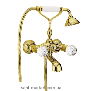 Смеситель двухвентильный с камнями Сваровски с душем Webert коллекция Karenina золото KA720201.010
