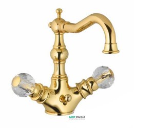 Змішувач для раковини двухвентильний cо Сваровські Bugnatese колекція Arcadia золото ARCDO8334
