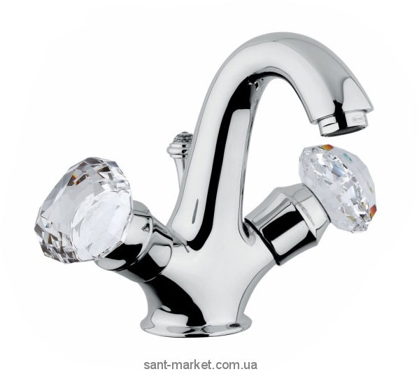 Смеситель для раковины двухвентильный cо Сваровски и донным клапаном Bugnatese Axo хром AXOCR634H