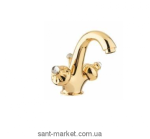Смеситель для раковины двухвентильный cо Сваровски и донным клапаном Bugnatese Axo золото AXODO634C