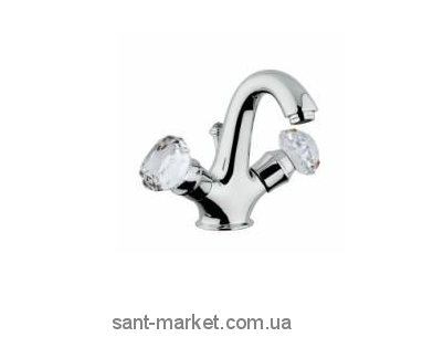 Смеситель для раковины двухвентильный cо Сваровски и донным клапаном Bugnatese Axo золото AXODO634H