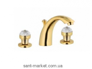 Смеситель для раковины двухвентильный со Сваровски и донным клапаном Bugnatese Axo золото AXODO612F