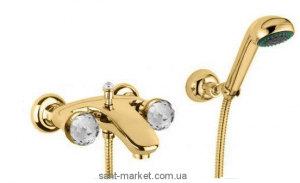Смеситель двухвентильный с душем со Сваровски Bugnatese коллекция Axo золото AXODO602F
