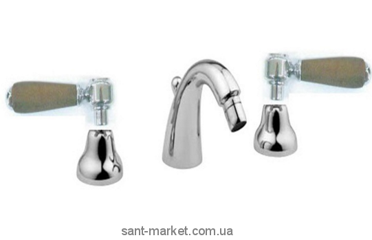 Bugnatese Змішувач OLD'800 для біде (на 3 отвори) з ручкою дерево бронза OLDBR025U legno