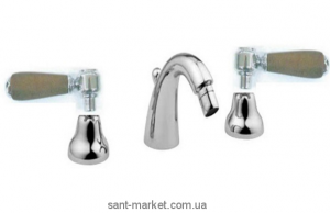 Bugnatese Смеситель OLD'800 для биде (на 3 отверстия) с ручкой дерево бронза OLDBR025U legno