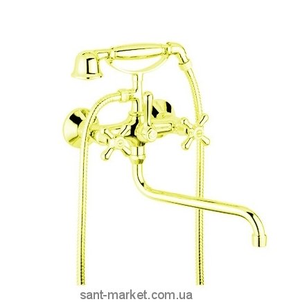 Змішувач двохвентильний з довгим виливом та душем Bugnatese колекція Old'800 золото OLDDO086