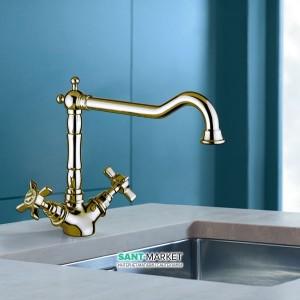Змішувач для кухні Bugnatese Princeton двухвентильний ретростиль золото PRIDO851