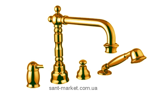 Смеситель однорычажный на борт ванны с душем Bugnatese коллекция Denver золото DENDO6455