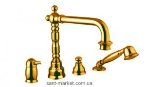 Смеситель однорычажный на борт ванны с душем Bugnatese коллекция Denver золото DENDO6455
