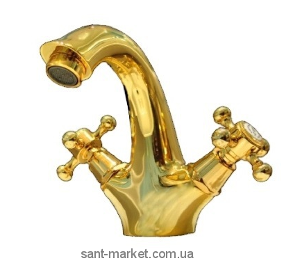 Змішувач для раковини двухвентильний з донним клапаном Bugnatese колекція Lady золото LADDO934
