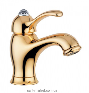 Смеситель для раковины с донным клапаном и камнем Сваровски Bugnatese Lem золото LEMDO1913 kristal