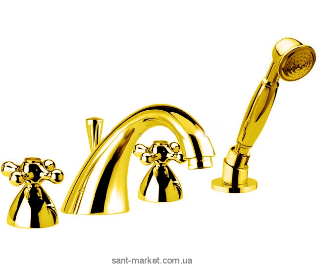 Смеситель двухвентильный на борт ванны с душем Bugnatese коллекция Lady золото LADDO981