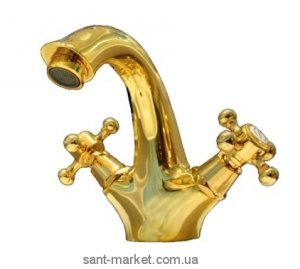 Смеситель для раковины двухвентильный с донным клапаном Bugnatese коллекция Lady золото LADDO934