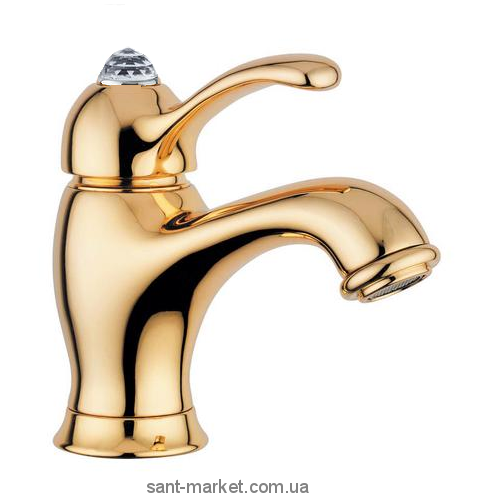 Смеситель для раковины с донным клапаном и камнем Сваровски Bugnatese Lem золото LEMDO1913 kristal