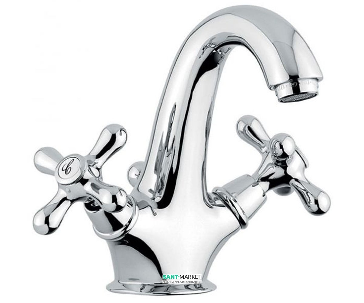 Змішувач для раковини двухвентильний з донним клапаном EMMEVI колекція Deco Classic сатин SC12013