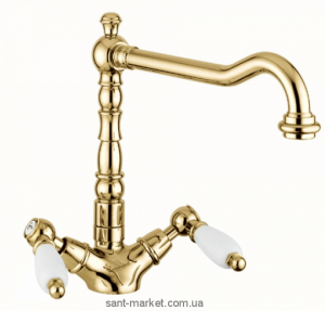 Смеситель для раковины двухрычажный с донным клапаном высокий EMMEVI Deco Ceramic золото OR121613
