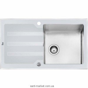 Мойка для кухни прямоугольная TEKA LUX 1B 1D 86 оборачиваемое крыло  врезная  нержавеющая сталь  белое закаленное стекло  хром 12129012