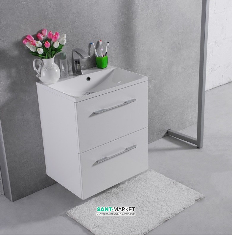 Тумба подвесная Буль-Буль Santorini 595х456х707 с раковиной Amelia 600 белый 11406012200