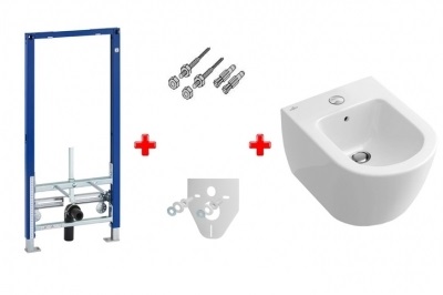 Geberit Инсталляция+прокладка звукоизол+крепеж+SUBWAY 2.0 Биде подвесное 111.520.00.1+54000001