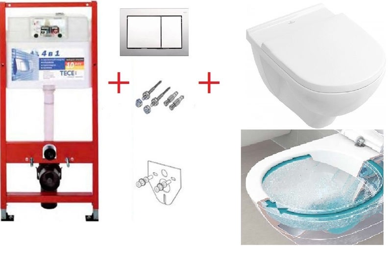 Унитаз подвесной Villeroy&Boch O.Novo 5660HR01 Directflush + Сиденье + Комплект 4 в 1 TeceBase 9400006