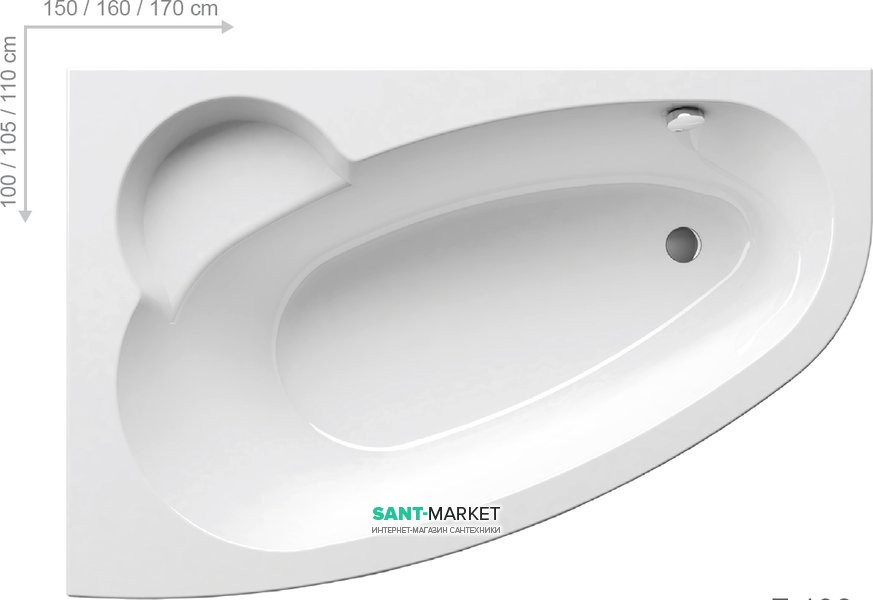 Ванна акрилова асиметрична Ravak колекція Asymmetric 150х100х47 L C441000000