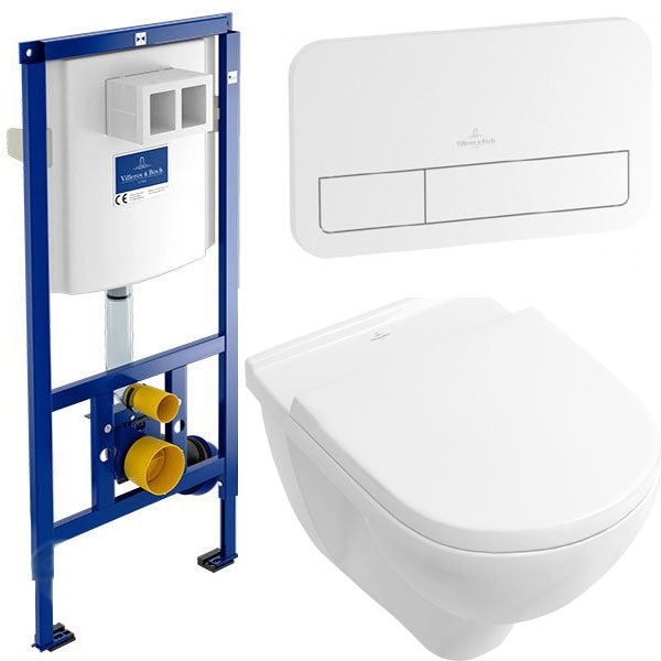 Унітаз підвісний Villeroy & Boch O.Novo 5660HR01 Directflush + Сидіння + Інсталяція 92246100 + Клавіша змиву 92249068 біла