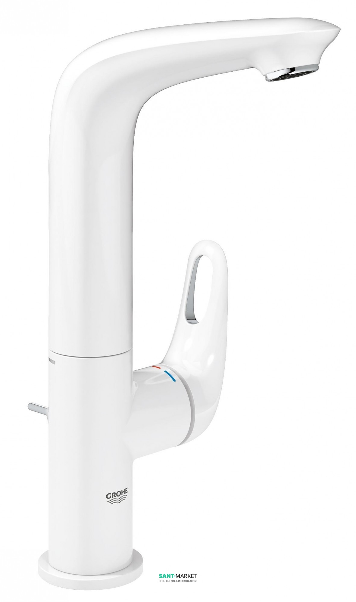 Смеситель для раковины однорычажный с донным клапаном высокий Grohe Eurostyle New белый 23569LS3