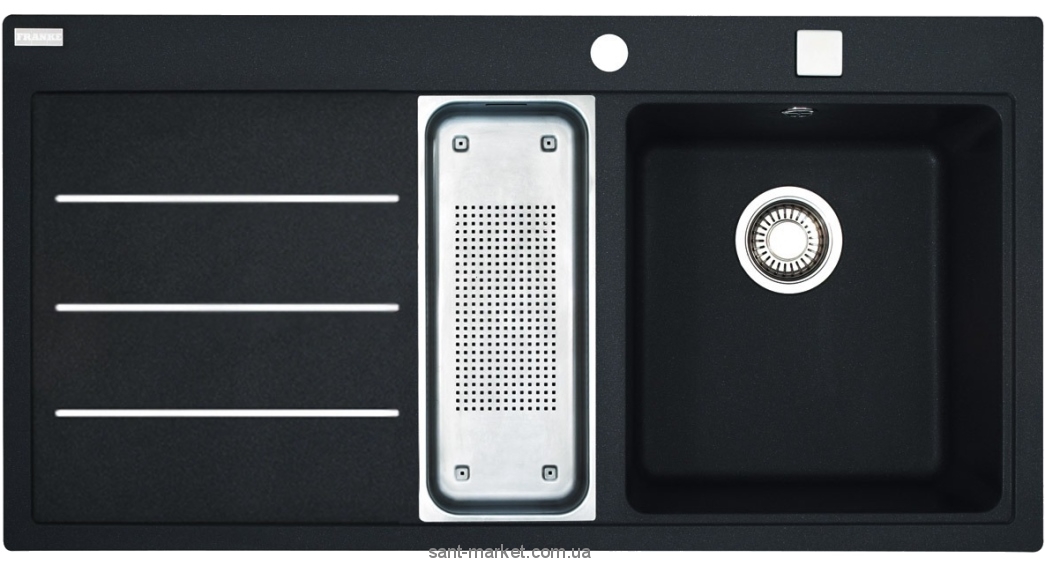 Мийка для кухні прямокутна Franke Mythos fusion MTF 651-100 1.5 чаші крило зліва накладна граніт чорна 114.0156.981