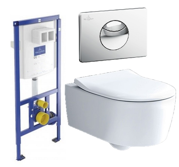 Унітаз Villeroy & Boch Avento 5656RS01 + Сидіння SlimSeat + Інсталяція ViConnect 92246100 + Кнопка змиву 92248561