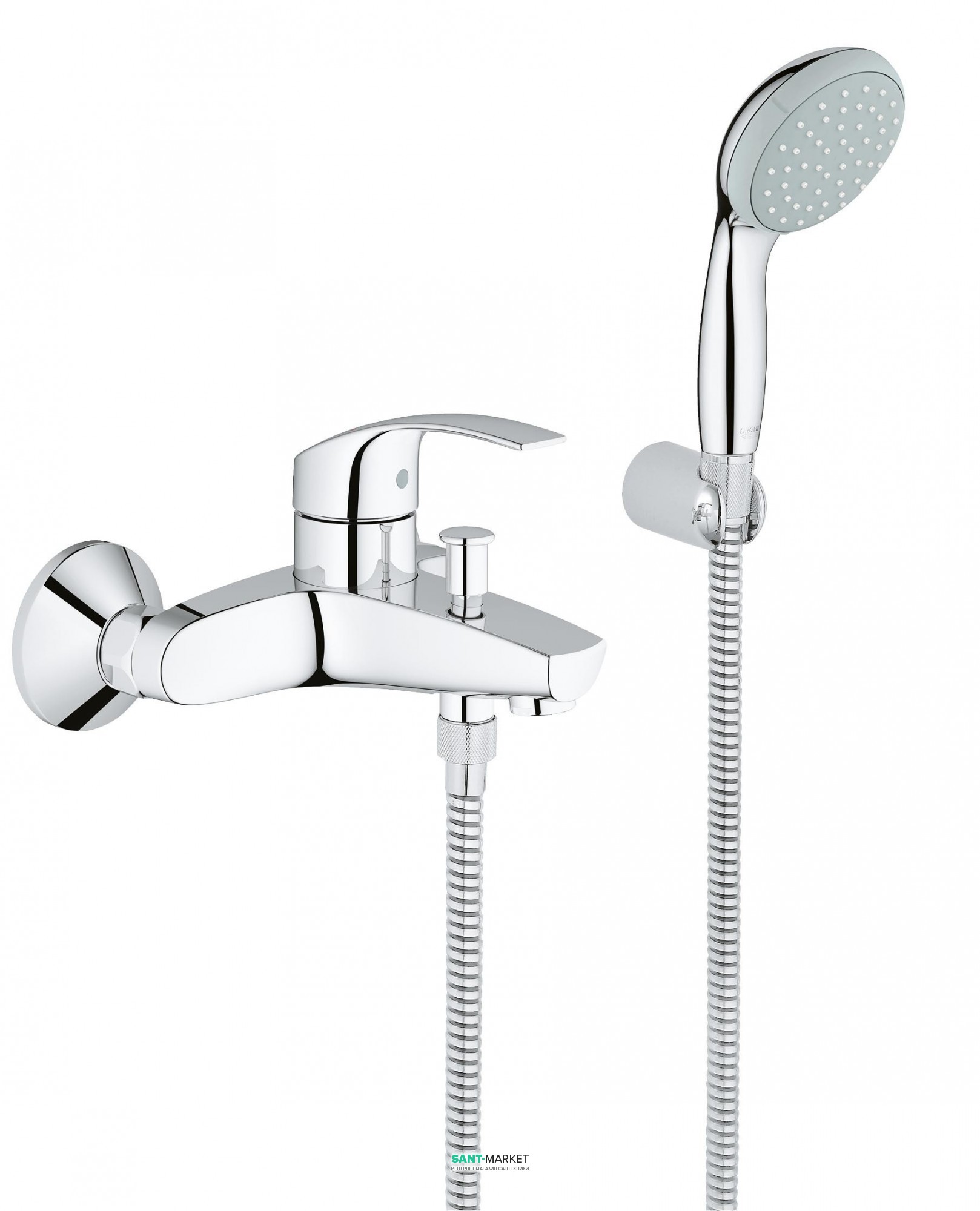 Смеситель однорычажный с душем для ванны Grohe коллекция Eurosmart New хром 33302002