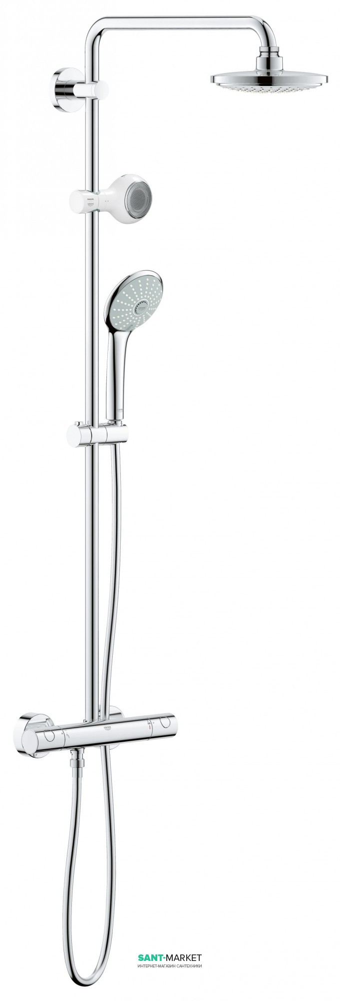 Душевая система с термостатом Grohe Euphoria System 180 с беспроводной колонкой для душа Aquatunes  верхним и ручным душем 26273000
