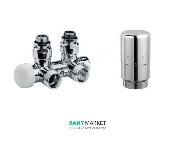Комплект термостатичний кран + Запірно-регулюючий клапан Caleido хром 101022CR