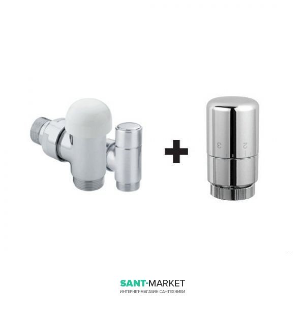 Комплект термостатический кран + Запорно-регулирующий клапан Caleido сатин 101021CRS