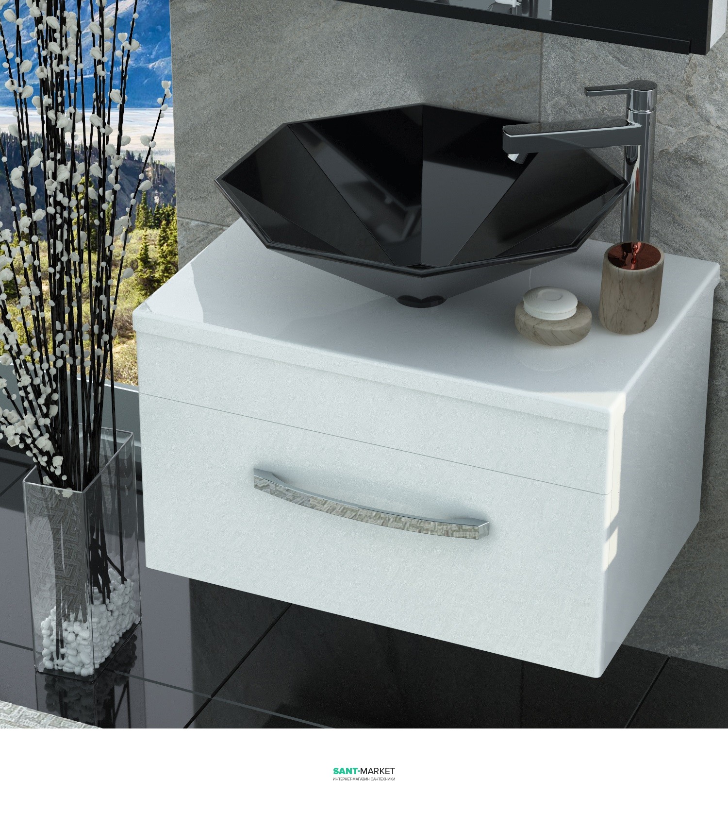 Тумба для раковини підвісна Snail Мадлен з умивальником «Сіріус білий 700KM113