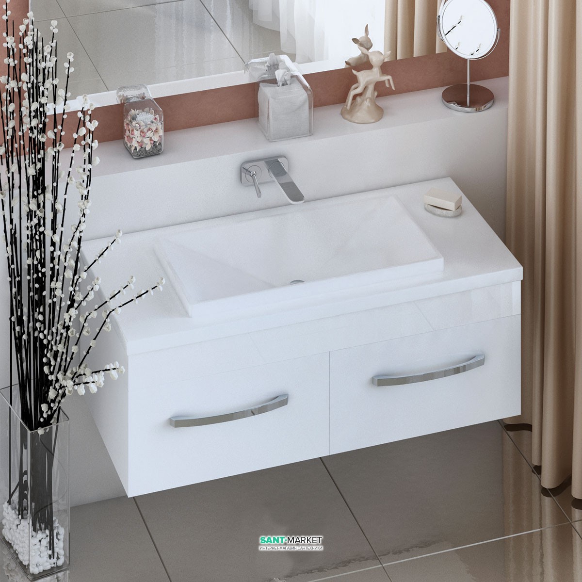 Тумба для раковины подвесная Snail Венера с умывальником Вега белый 1200KM115