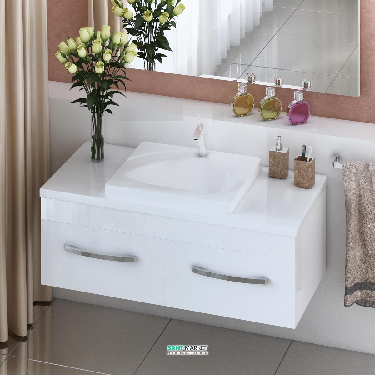 Тумба для раковины подвесная Snail  Венера с умывальником Диана белый 1200KM109