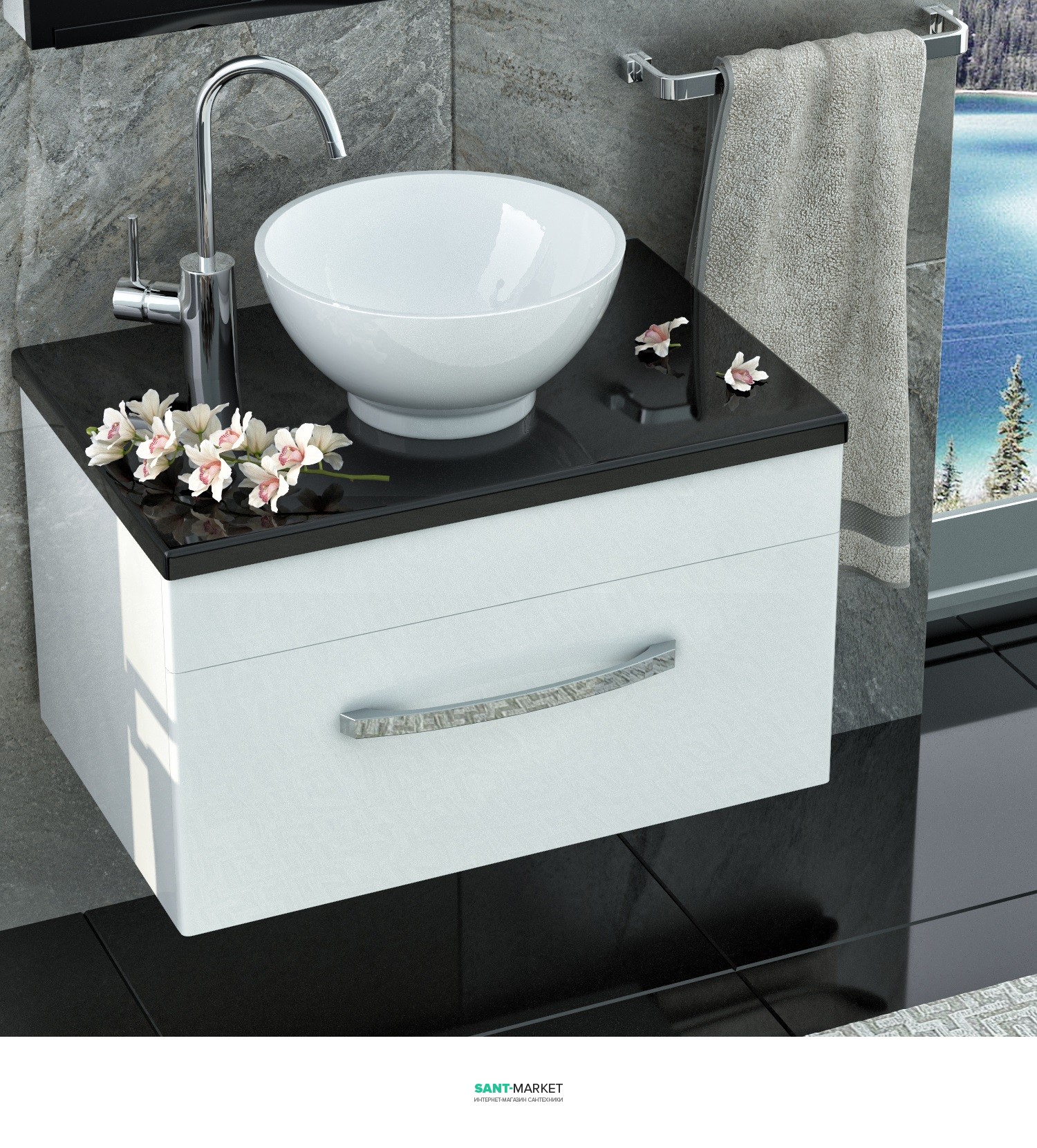 Тумба для раковины подвесная Snail Мадлен с умывальником Селена 700KM104