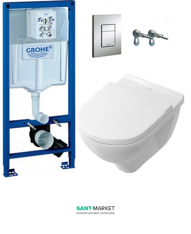 Унітаз подвеснойVilleroy & Boch O.Novo + Сидіння + Комплект Grohe Rapid SL 4 в 1 387760HR