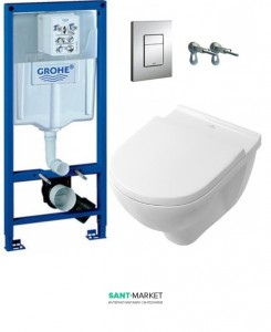 Унітаз подвеснойVilleroy & Boch O.Novo + Сидіння + Комплект Grohe Rapid SL 4 в 1 387760HR