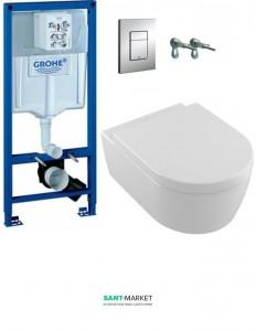 Унитаз подвеснойVilleroy&Boch Avento + Сиденье + Комплект Grohe Rapid SL 4 в 1 387756HR
