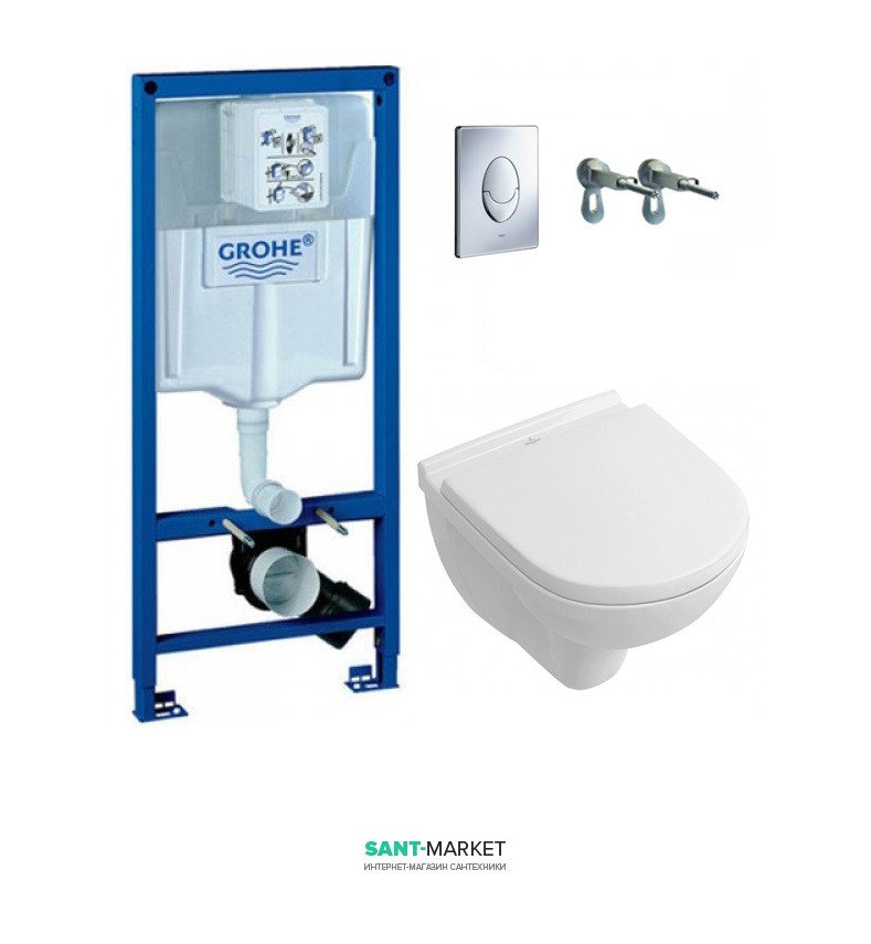 Унітаз підвісний Villeroy & Boch O.Novo + Сидіння + Комплект Grohe Rapid SL 4 в 1 387260H1