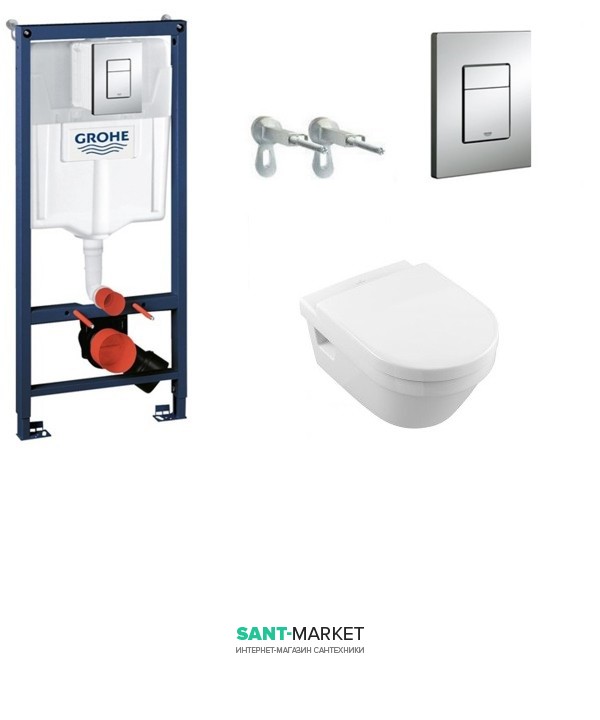 Унітаз підвісний Villeroy & Boch колекція Omnia Architectura Directflush + Сидіння + Комплект Grohe Rapid SL 4 в 1 387784HR