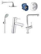Комплект смесителей для душа Grohe Grohtherm 1000 Cosmopolitan + Смеситель для раковины Concetto + Смеситель кухонный Minta 346313