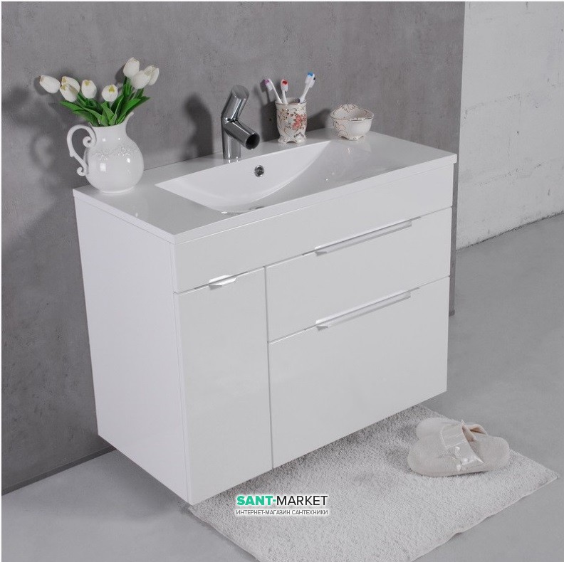 Тумба подвесная Буль-Буль Bermuda 895х454х710 с раковиной Amelia 900 белый 10509012200