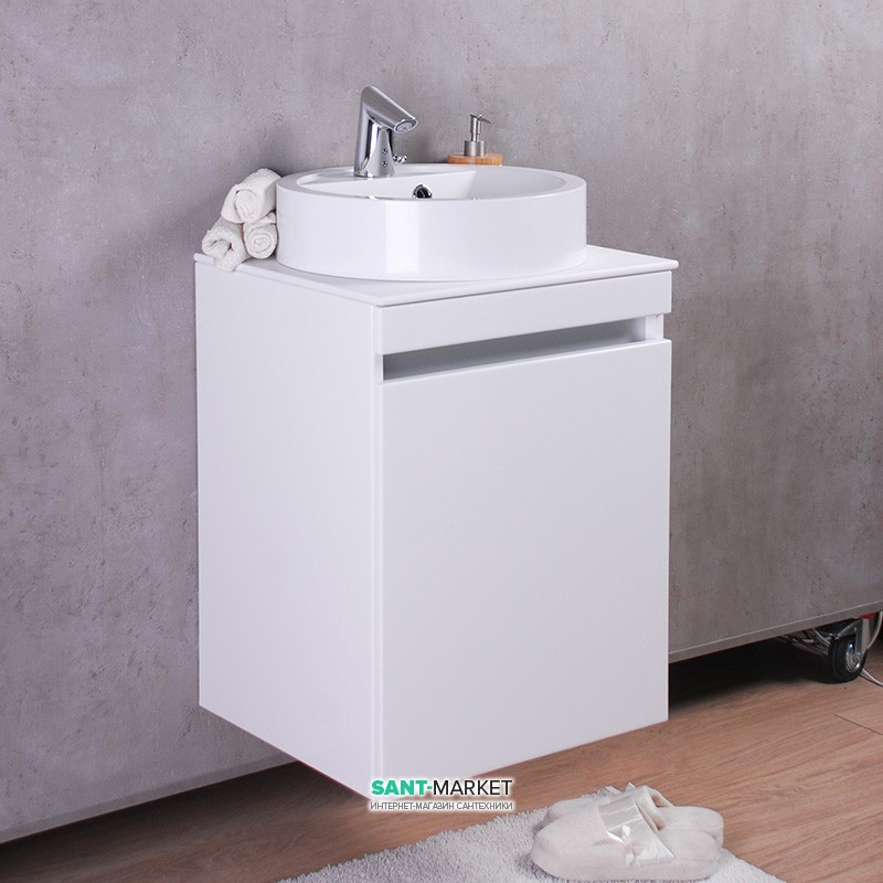 Тумба підвісна Буль-Буль Sheldon 493х444х646 з раковиною Renata 430 і стільницею білий Sheldon 50