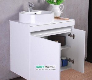 Тумба підвісна Буль-Буль Sheldon 693х444х746 з раковиною Renata 430 і стільницею білий Sheldon 700 Б + стол