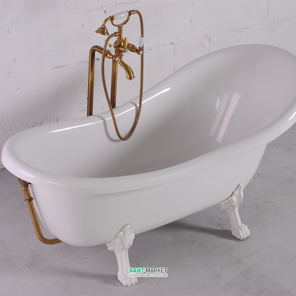 Ванна мраморная отдельностоящая Буль-Буль Lady Hamilton 173x82.5x64.5 белая l-hamilton + бронзовый перелив